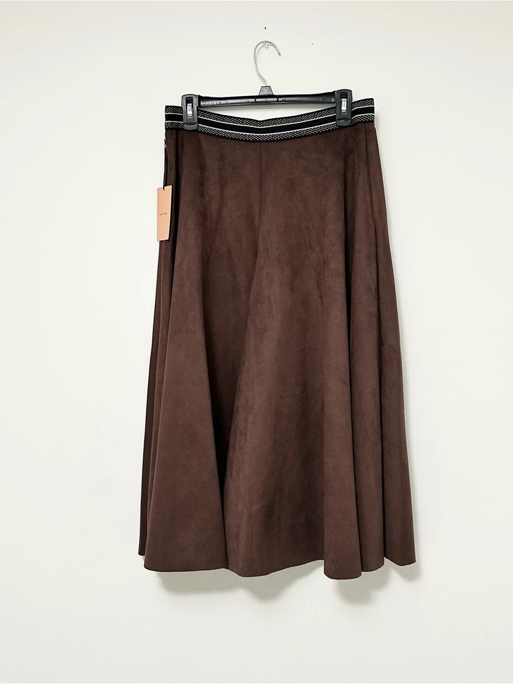 NEW Halogen Chocolate Brown A-Line Midi Skirt with Contrast Waistband Women's LG